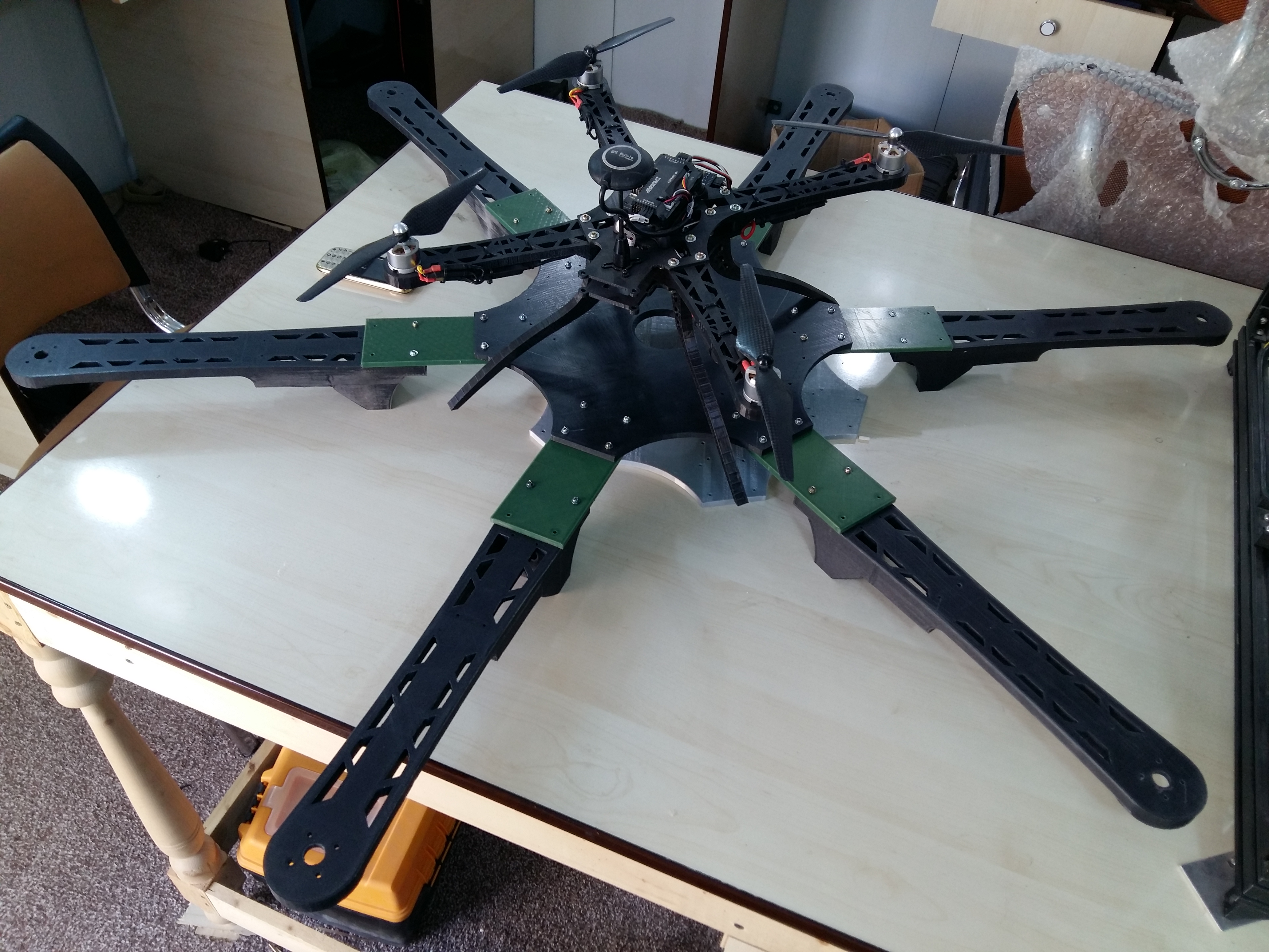 Hexacopter frame on table